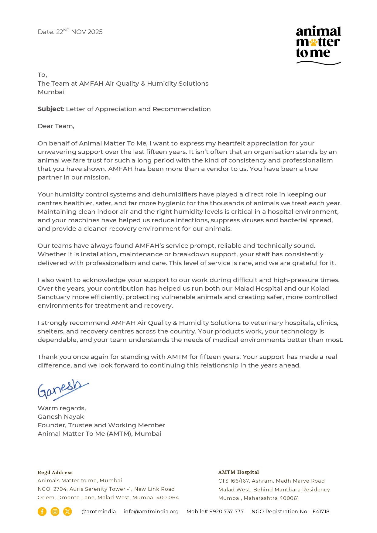Client Testimonial Letter 1