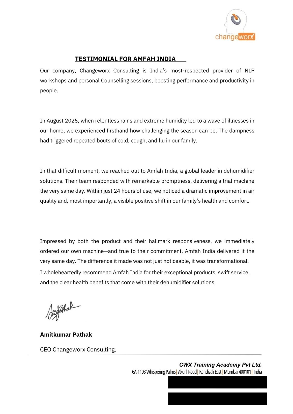 Client Testimonial Letter 5